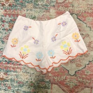 Pink Embroidered Flower Shorts
